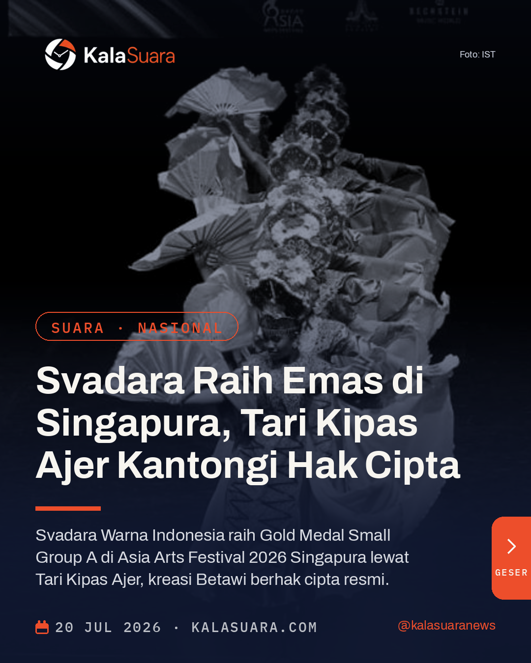 Svadara Raih Emas di Singapura, Tari Kipas Ajer Kantongi Hak Cipta